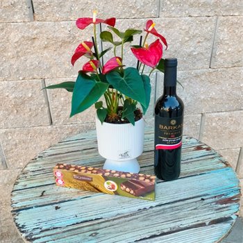 מארז אנטוריום יין ושוקולד